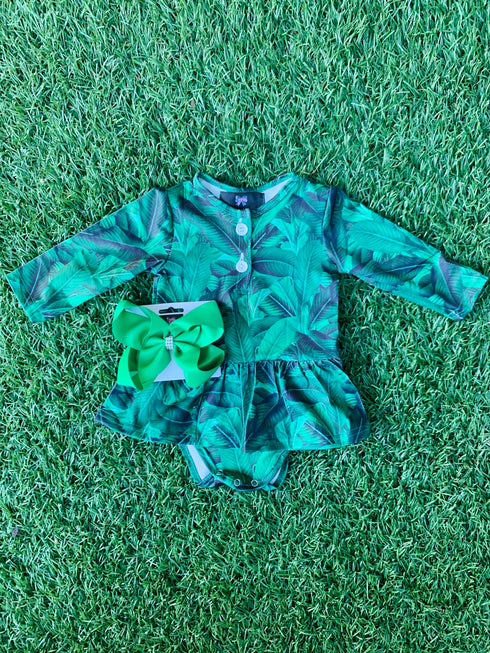 Bowtism Exclusive  Palm Beach Tutu Long Sleeve Romper with Matching Bow - Bowtism
